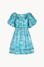 Mini vestito in lino con stampa rose