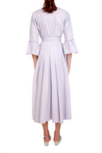 Vestito Luisa in cotone elasticizzato a righe lilla/bianco