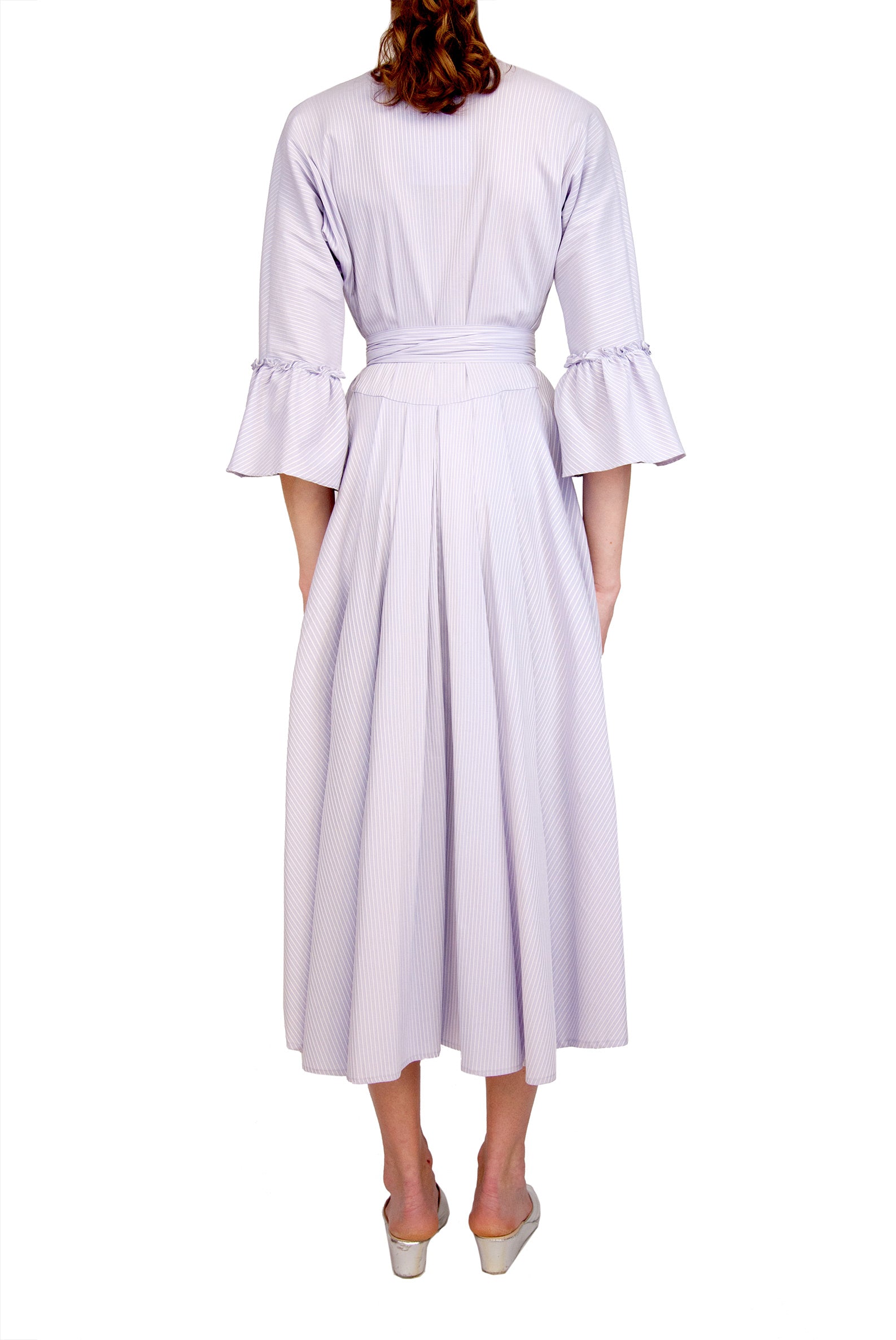 Vestito Luisa in cotone elasticizzato a righe lilla/bianco