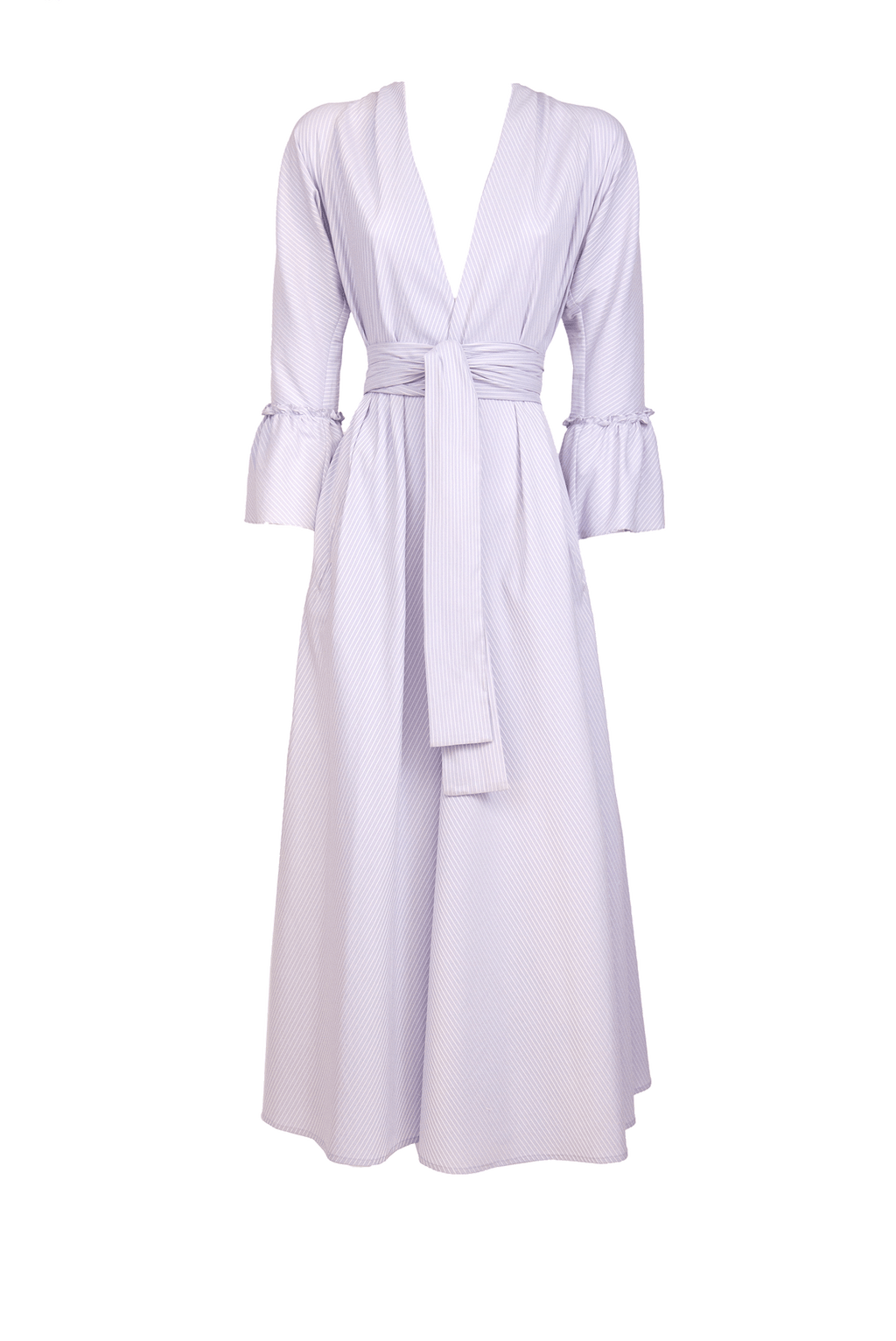 Vestito Luisa in cotone elasticizzato a righe lilla/bianco