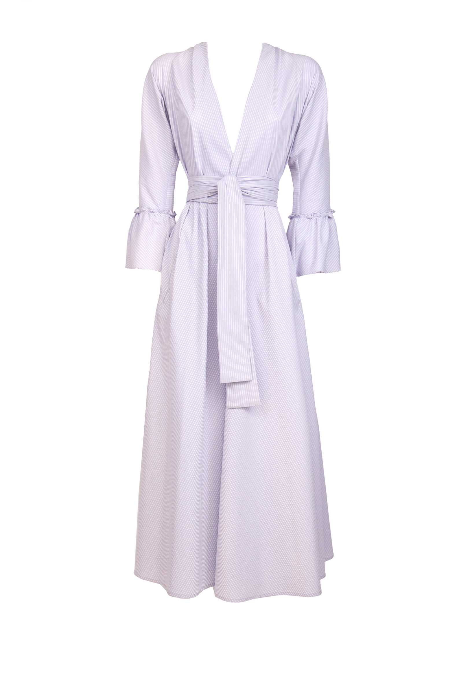 Vestito Luisa in cotone elasticizzato a righe lilla/bianco