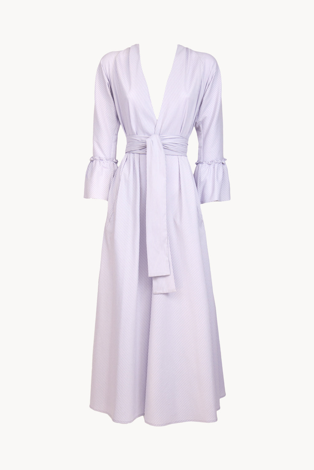 Vestito Luisa in cotone elasticizzato a righe lilla/bianco