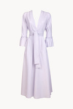 Vestito Luisa in cotone elasticizzato a righe lilla/bianco