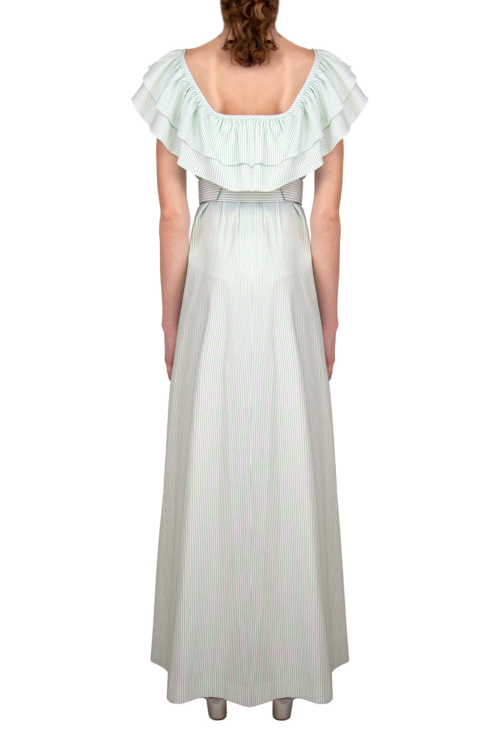 Vestito a righe verde/bianco con volant