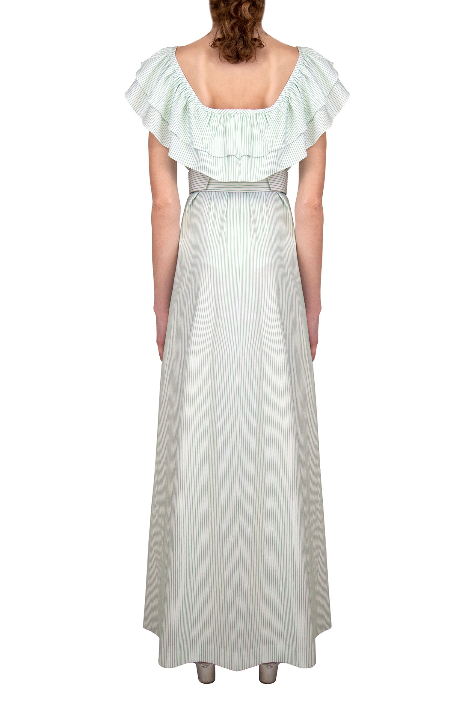 Vestito a righe verde/bianco con volant