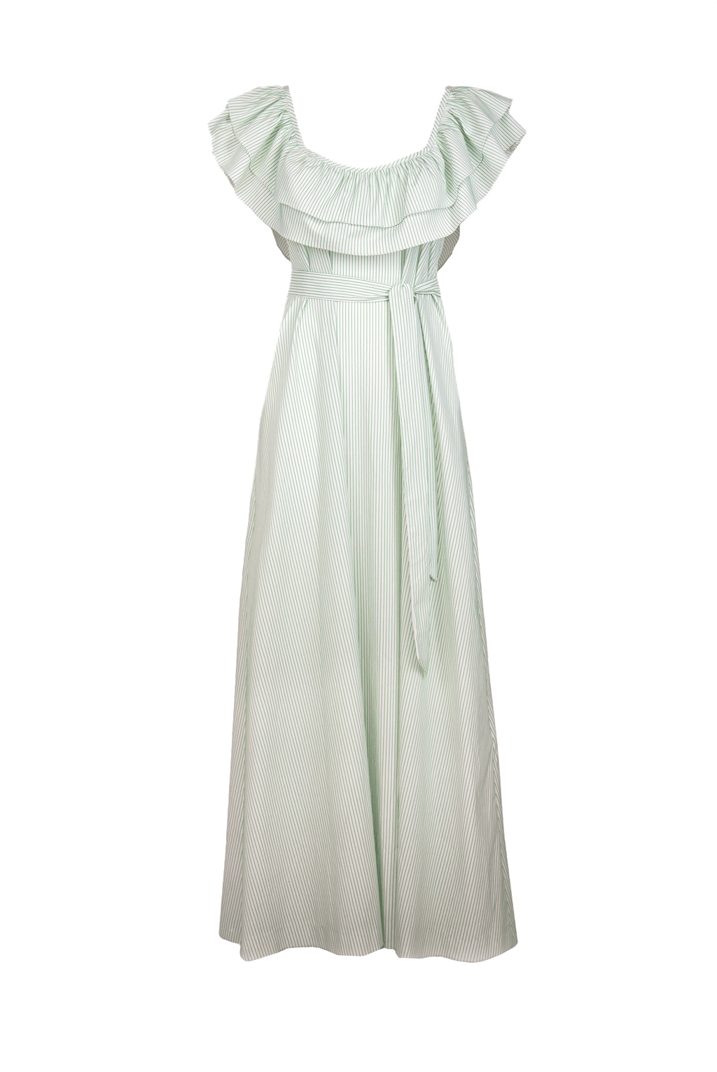 Vestito a righe verde/bianco con volant