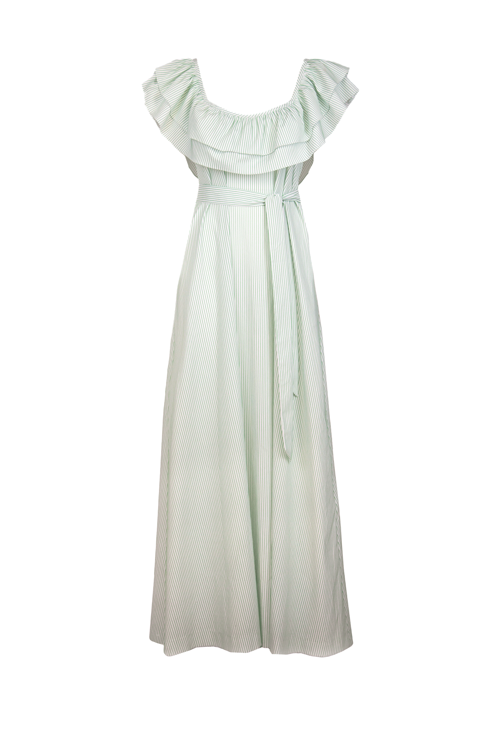 Vestito a righe verde/bianco con volant