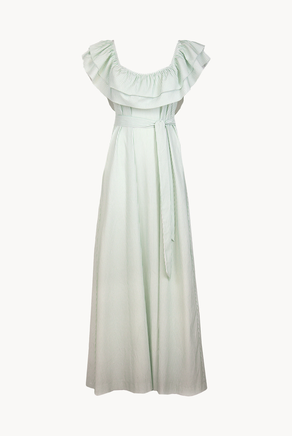 Vestito a righe verde/bianco con volant