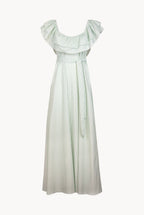 Vestito a righe verde/bianco con volant