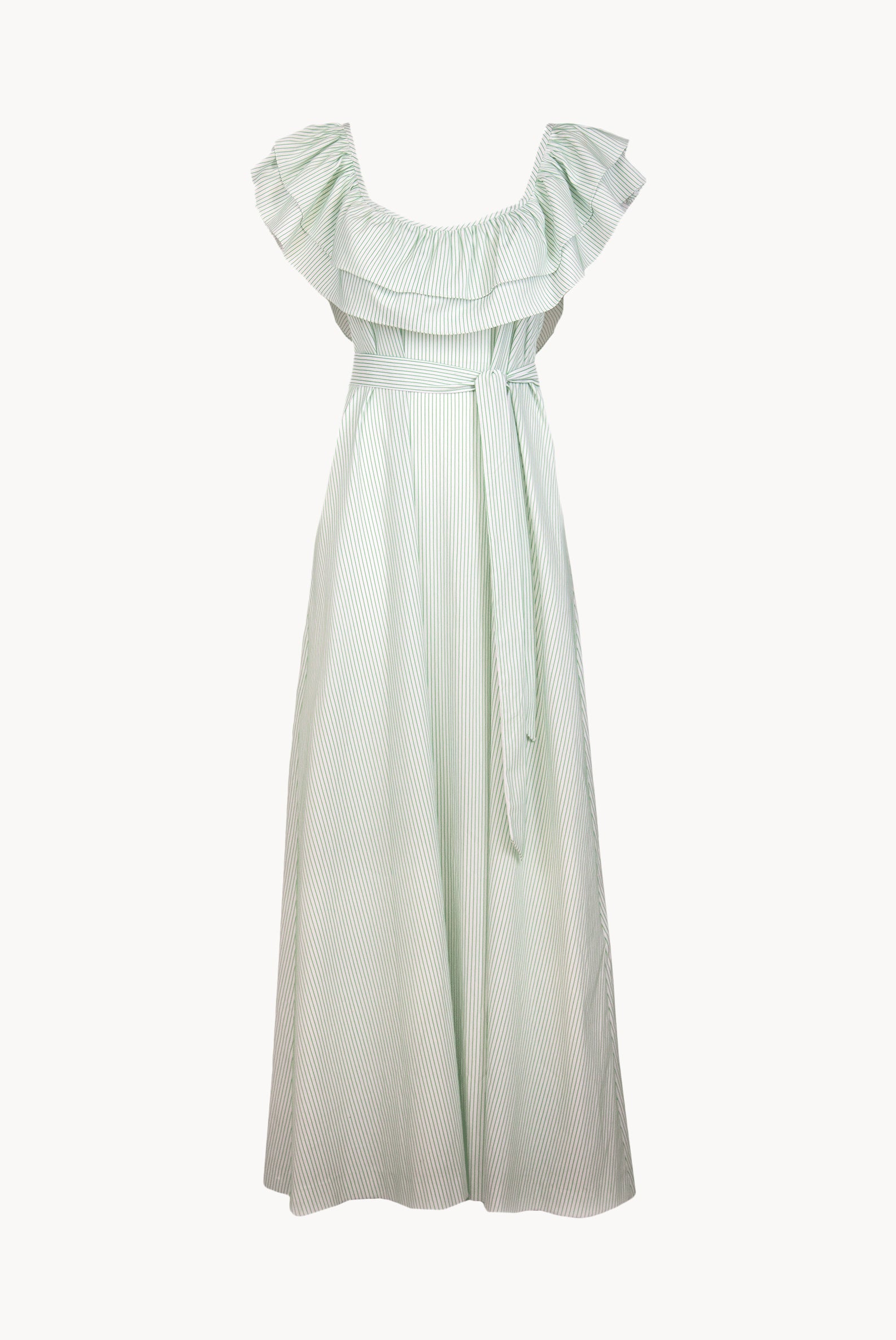 Vestito a righe verde/bianco con volant