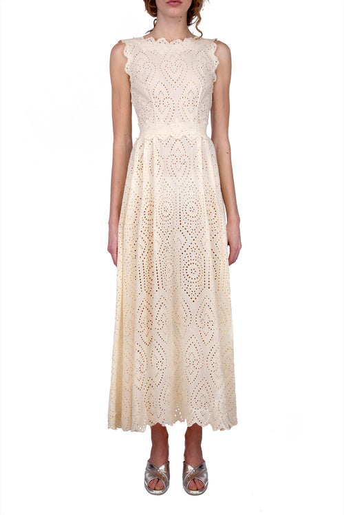 Broderie-Cotton Light Yellow Eyelet Dress