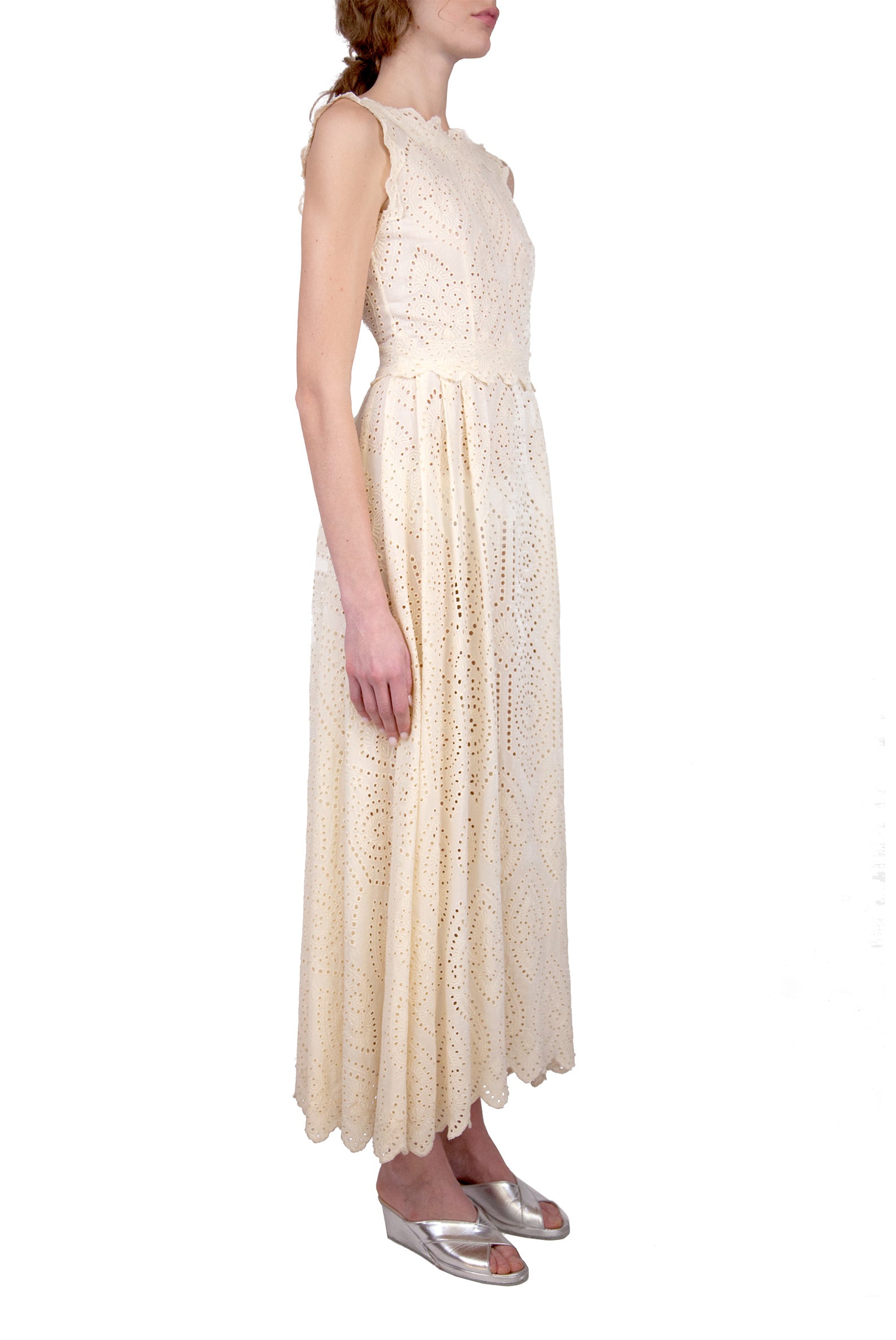 Broderie-Cotton Light Yellow Eyelet Dress