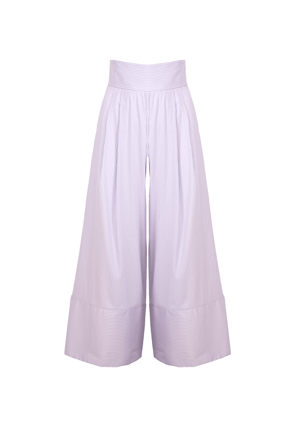 Pantaloni a gamba larga in misto cotone a righe lilla/bianco