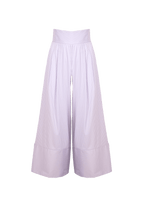 Pantaloni a gamba larga in misto cotone a righe lilla/bianco