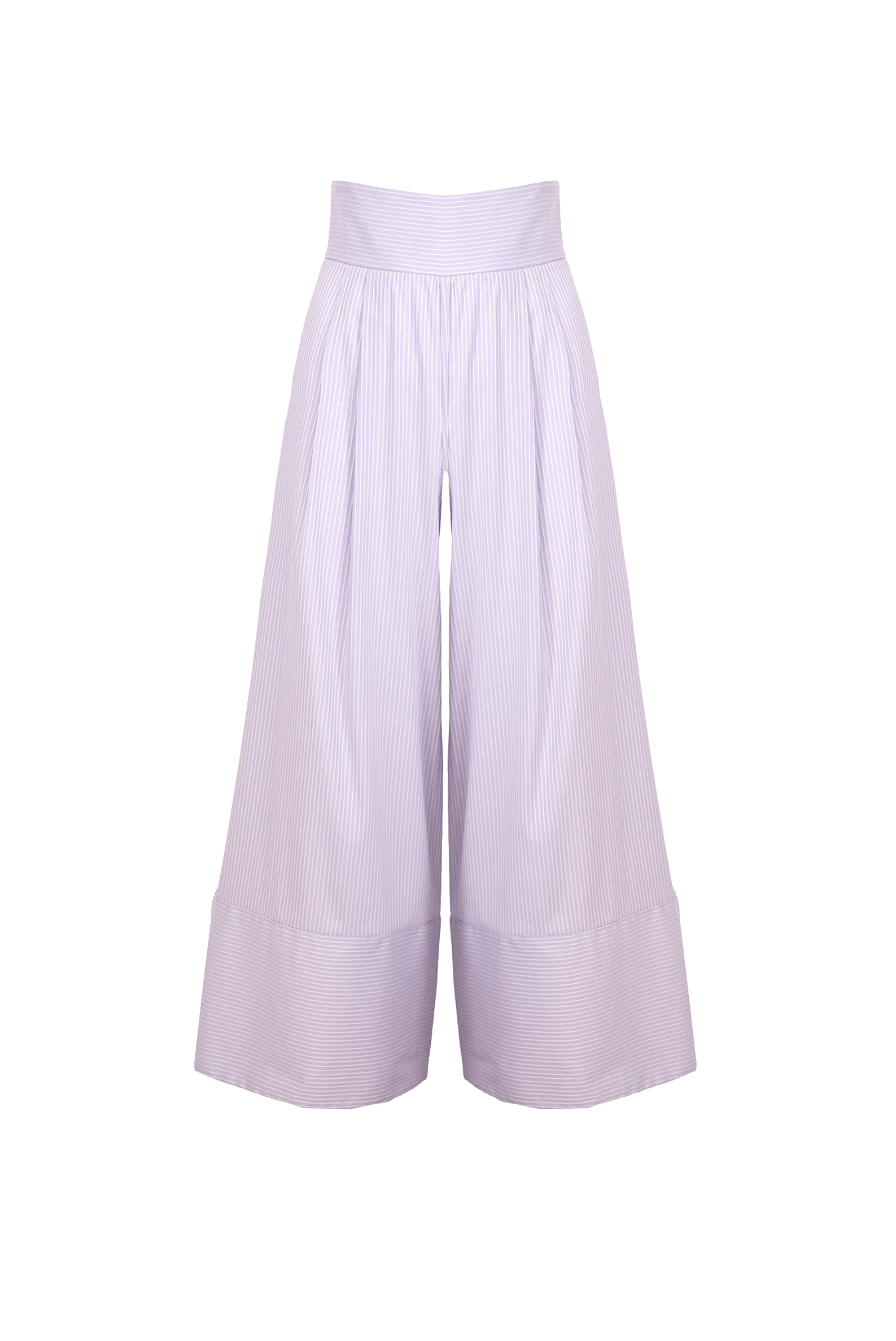 Pantaloni a gamba larga in misto cotone a righe lilla/bianco