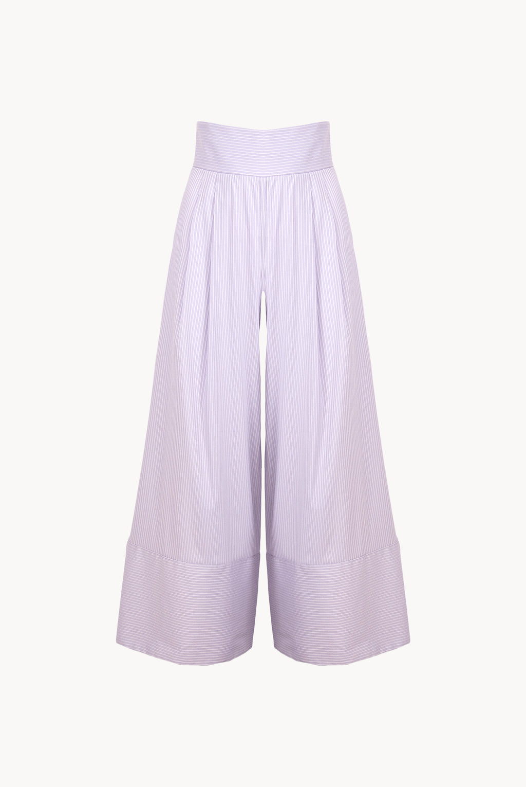 Pantaloni a gamba larga in misto cotone a righe lilla/bianco