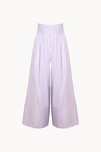 Pantaloni a gamba larga in misto cotone a righe lilla/bianco