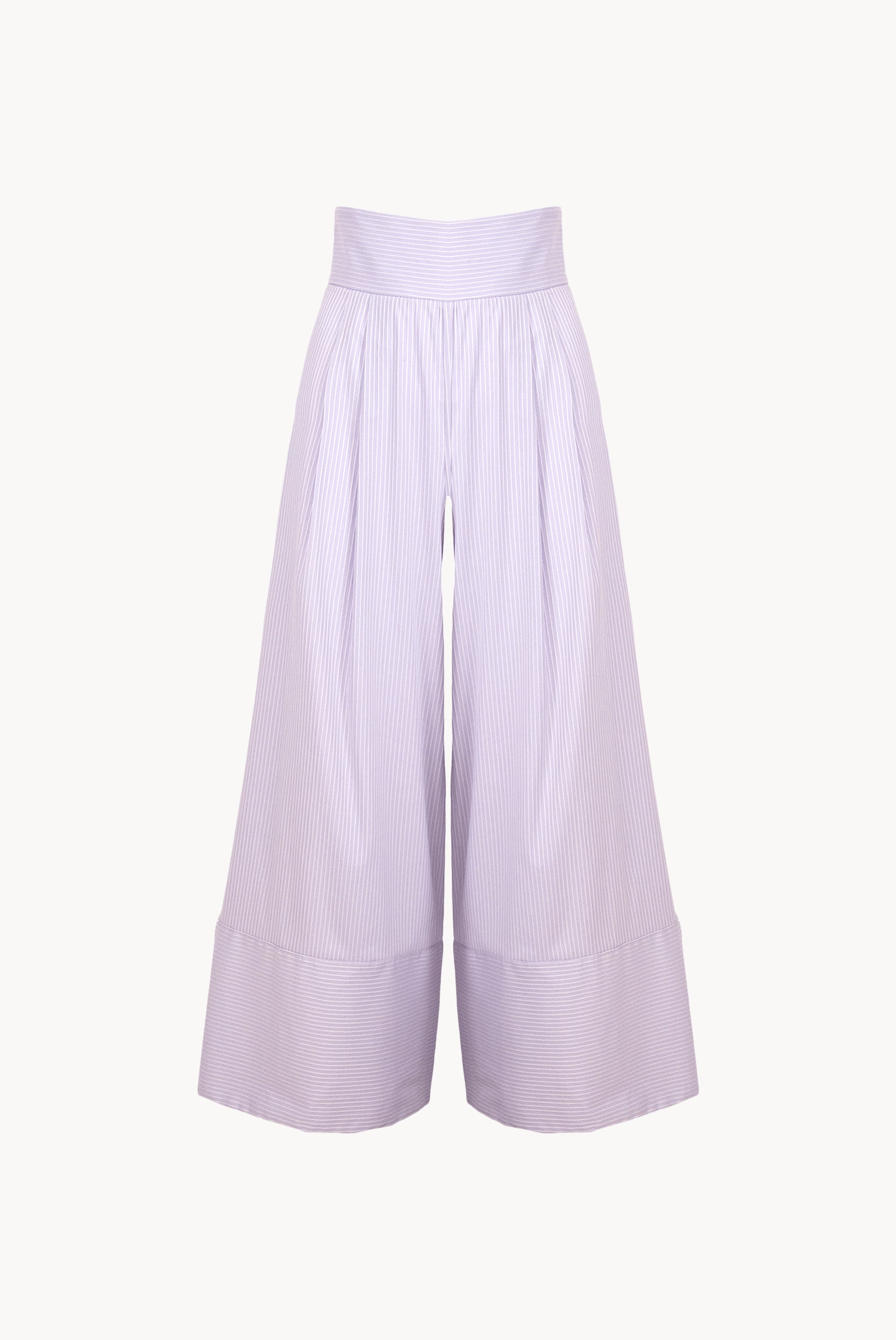 Pantaloni a gamba larga in misto cotone a righe lilla/bianco