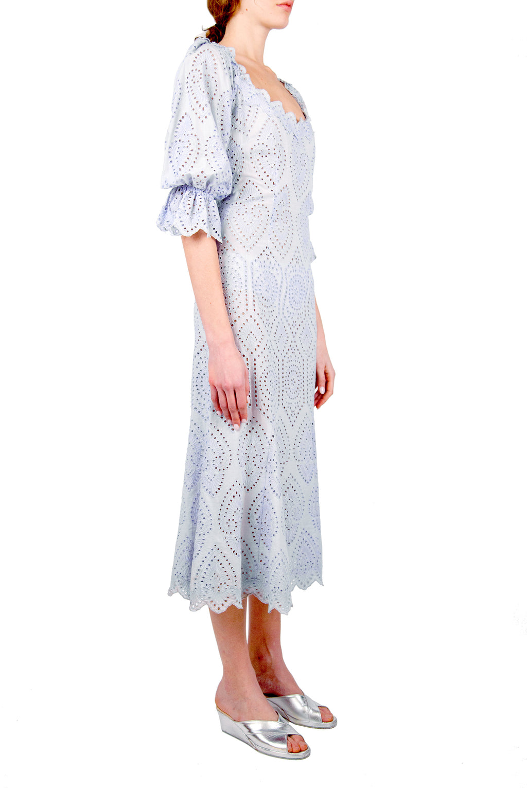 Bell Sleeves Broderie-Cotton Liliac Eyelet Dress