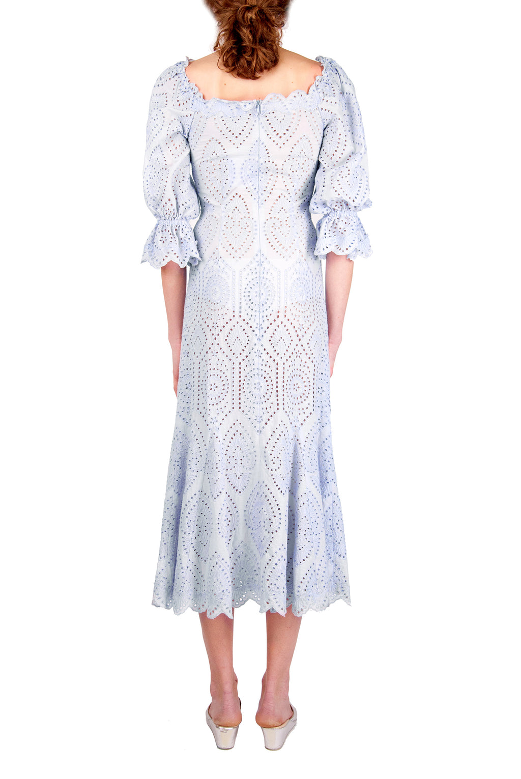 Bell Sleeves Broderie-Cotton Liliac Eyelet Dress
