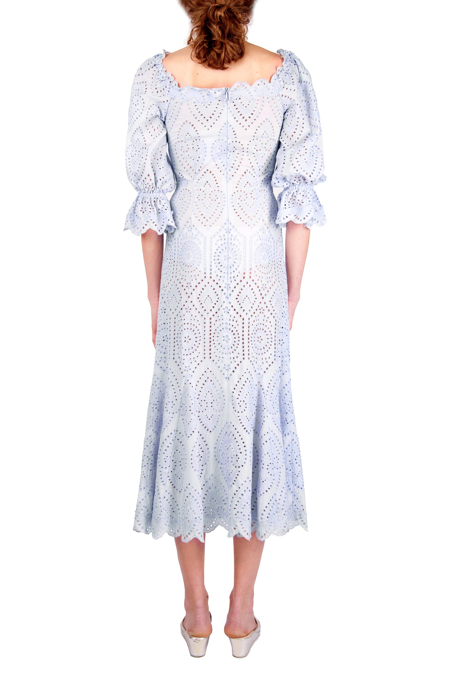 Bell Sleeves Broderie-Cotton Liliac Eyelet Dress