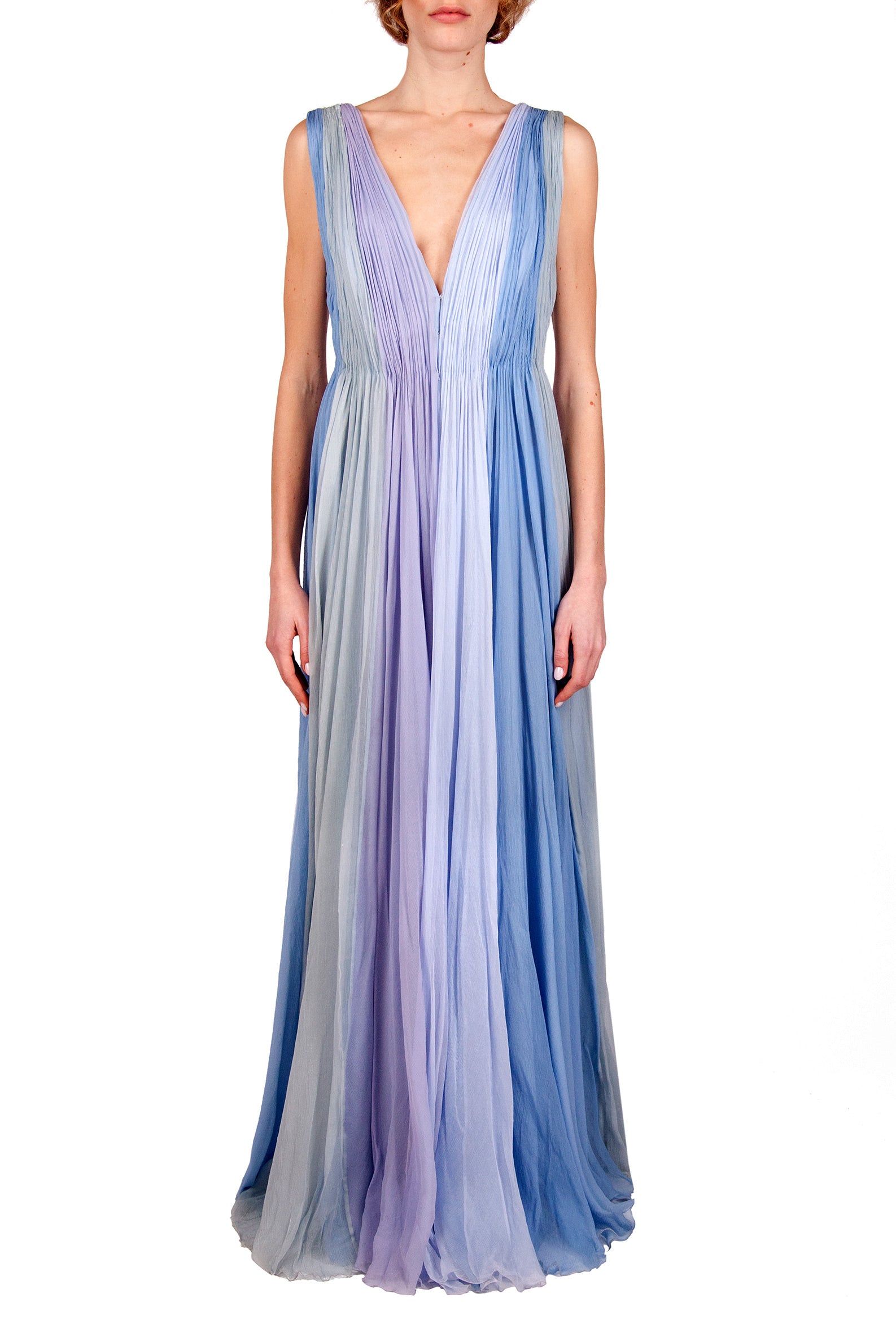 Abito maxi in chiffon multicolore blu