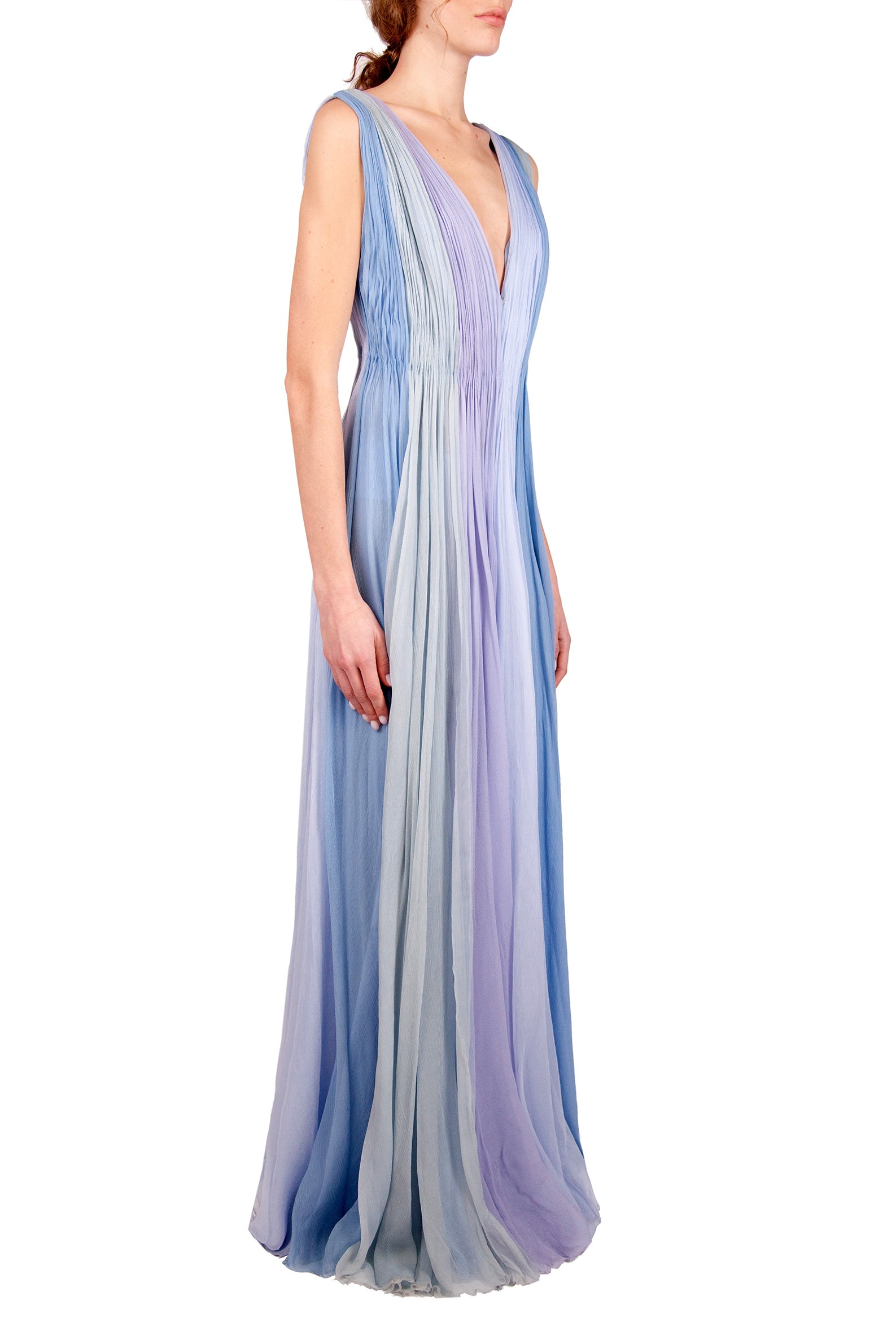Abito maxi in chiffon multicolore blu