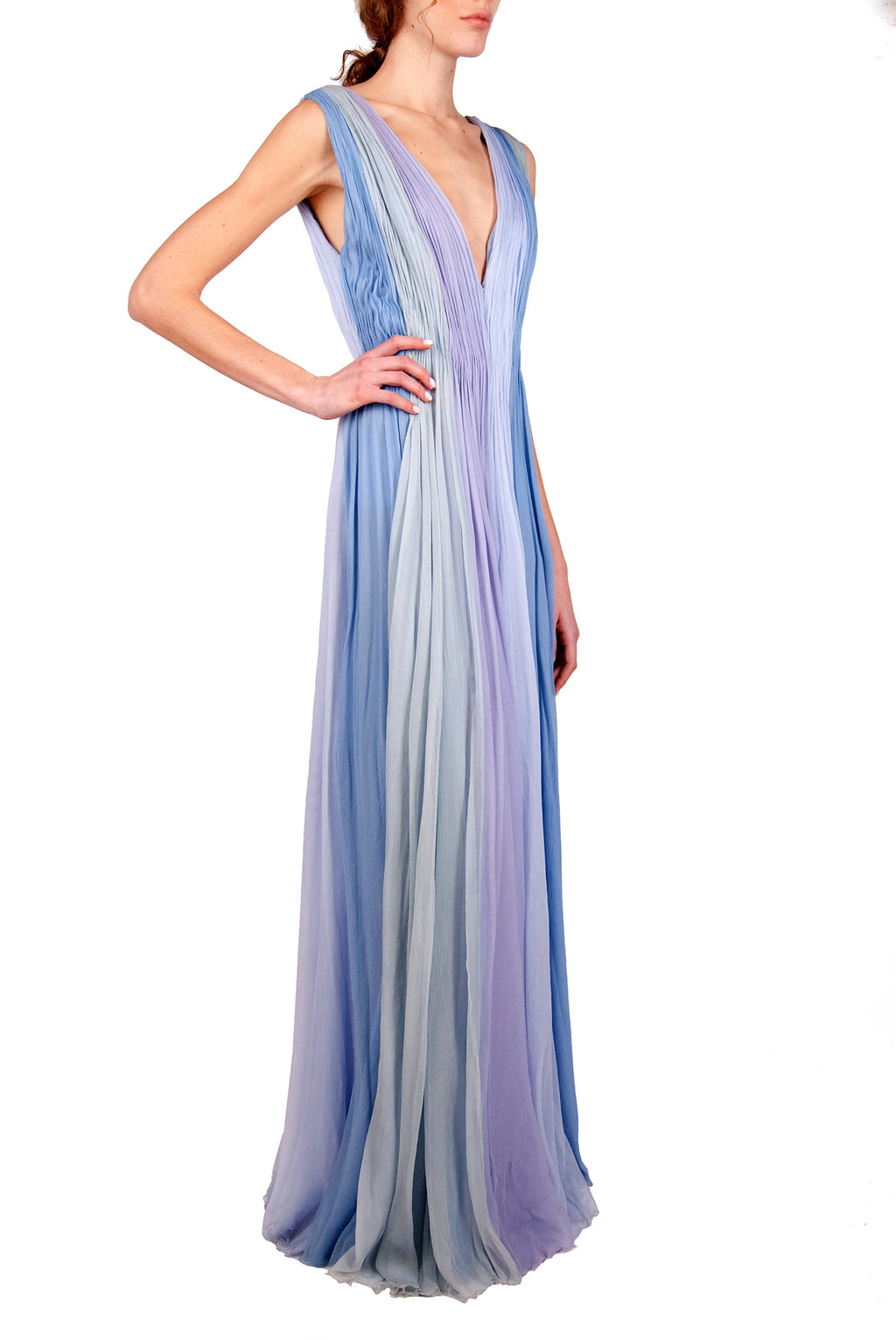 Abito maxi in chiffon multicolore blu