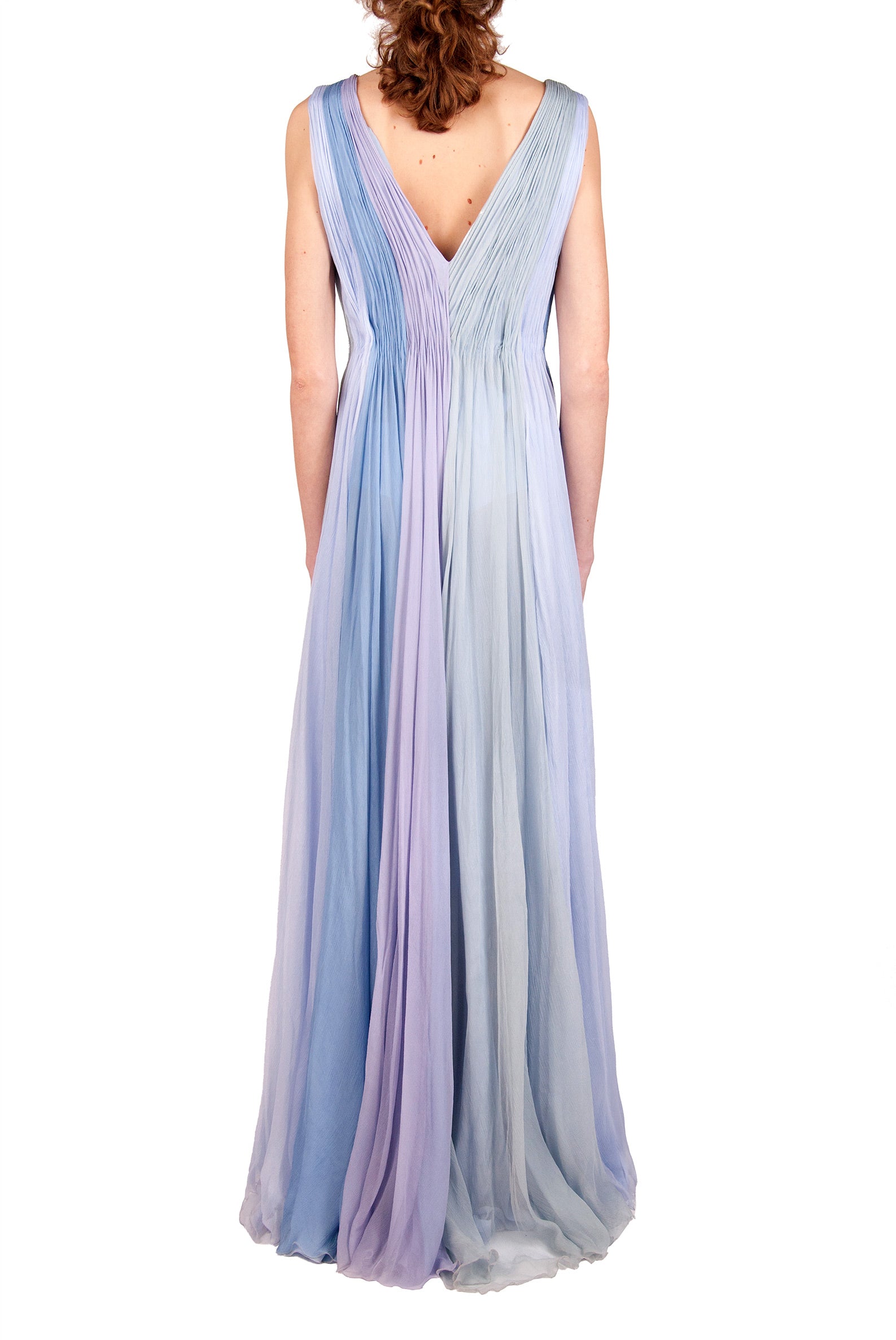 Abito maxi in chiffon multicolore blu