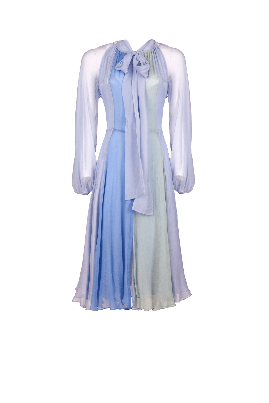 Abito corto in chiffon a tre colori con fiocco