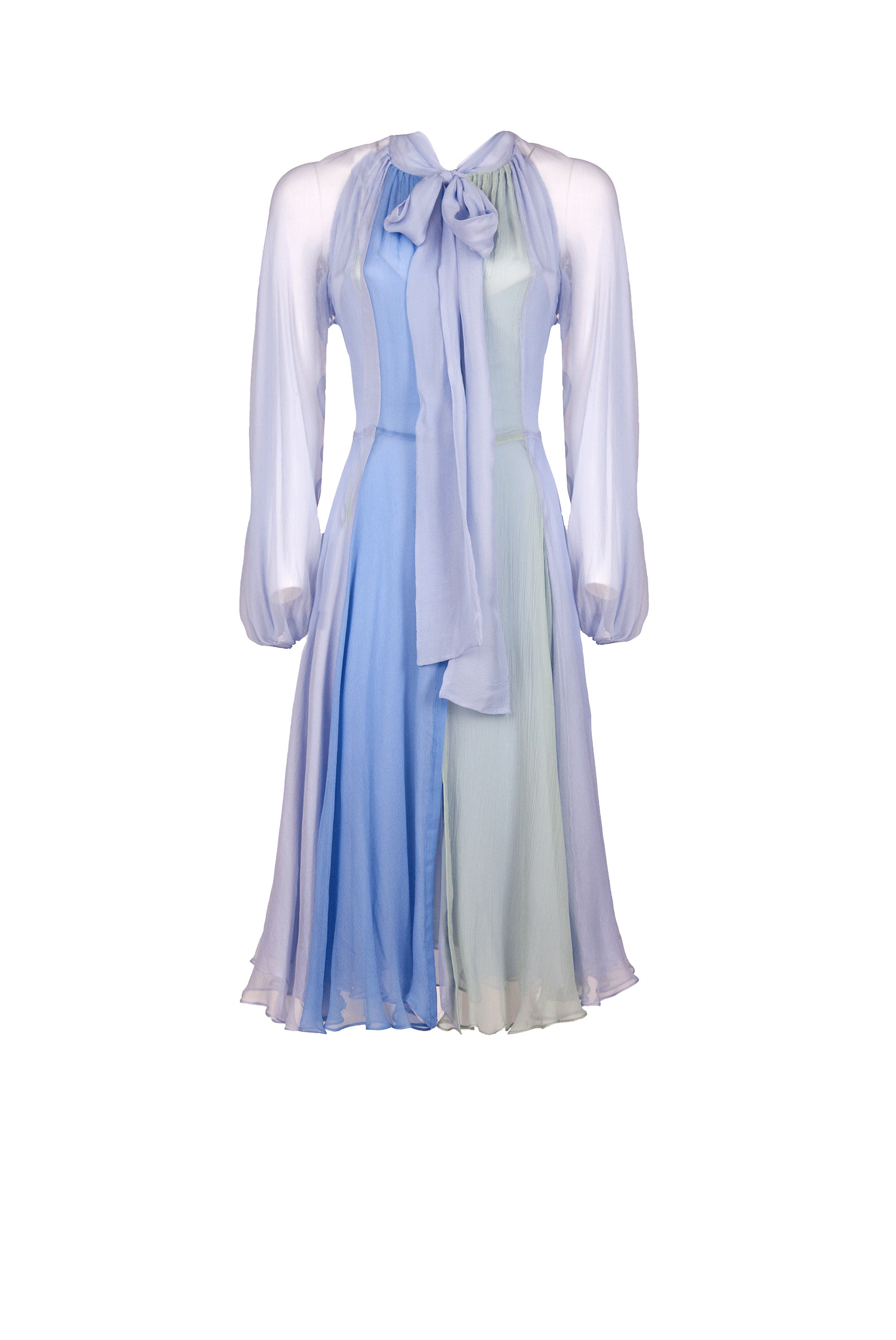 Abito corto in chiffon a tre colori con fiocco