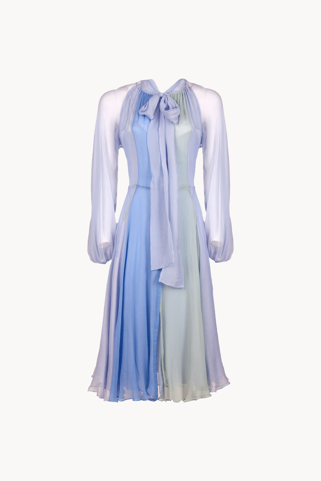 Abito corto in chiffon a tre colori con fiocco