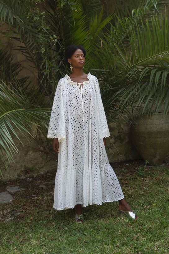 Vestito midi maxi in broderie anglaise di cotone