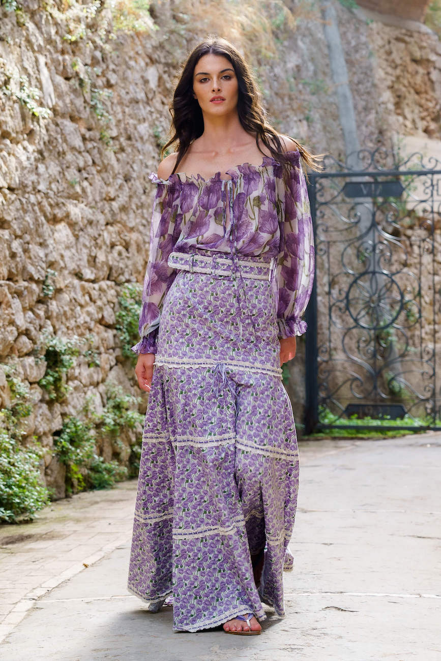 Blusa in chiffon con stampa Macro Papaveri