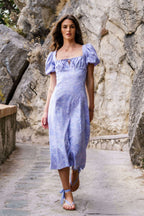 Vestito in lino con stampa rose
