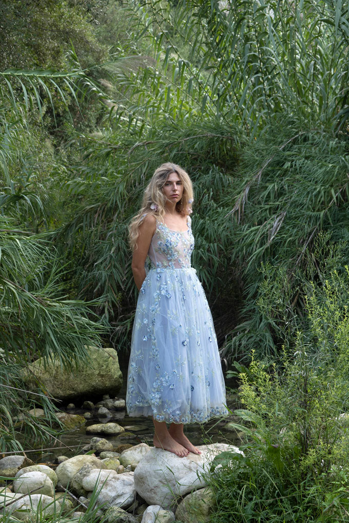 Vestito midi in tulle ricamato
