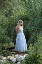 Embroidered Tulle Midi  Dress