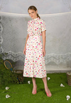Cotton Floral Printed Piquet Bottoncini Skirt