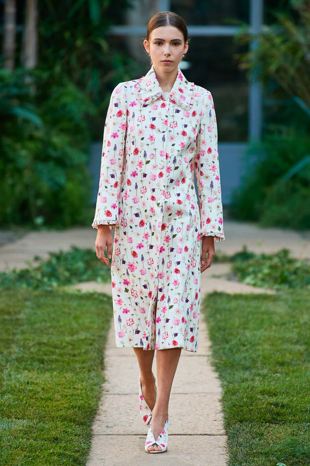 Cappotto in cotone piquet stampato floreale
