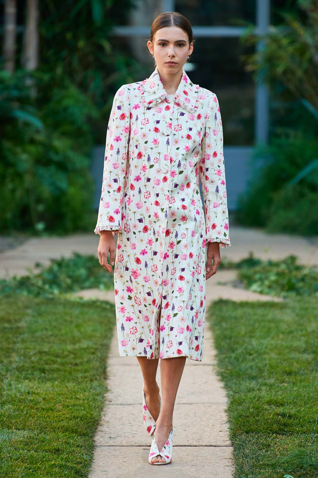 Cappotto in cotone piquet stampato floreale