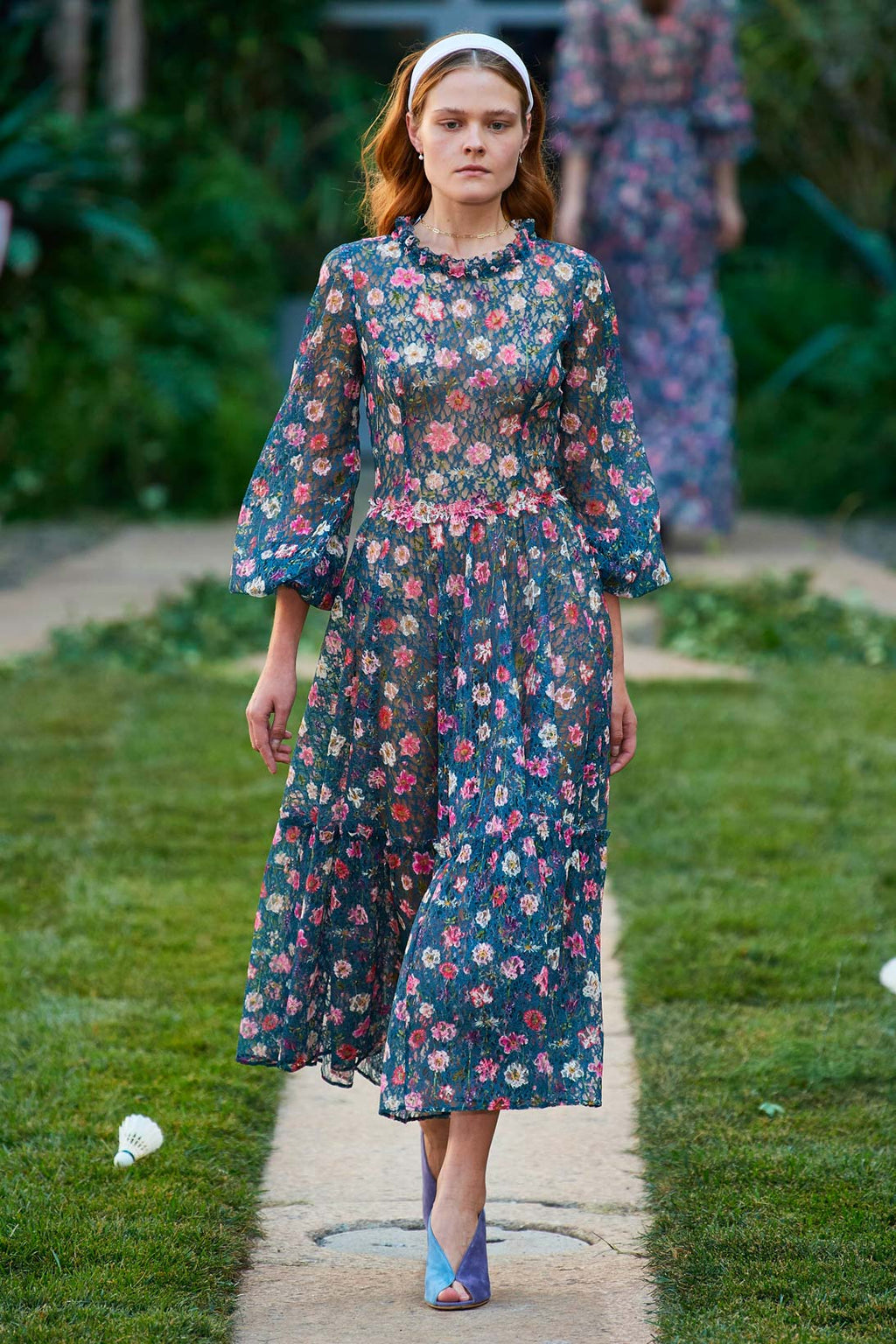 Vestito midi in pizzo stampato floreale