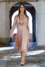 Blusa in chiffon con stampa Macro Papaveri