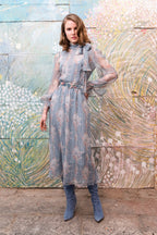 Circle Of Roses Chiffon Dress With Sash
