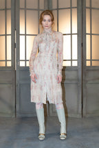 Chiffon Pleated Printed Circle Of Roses Dress
