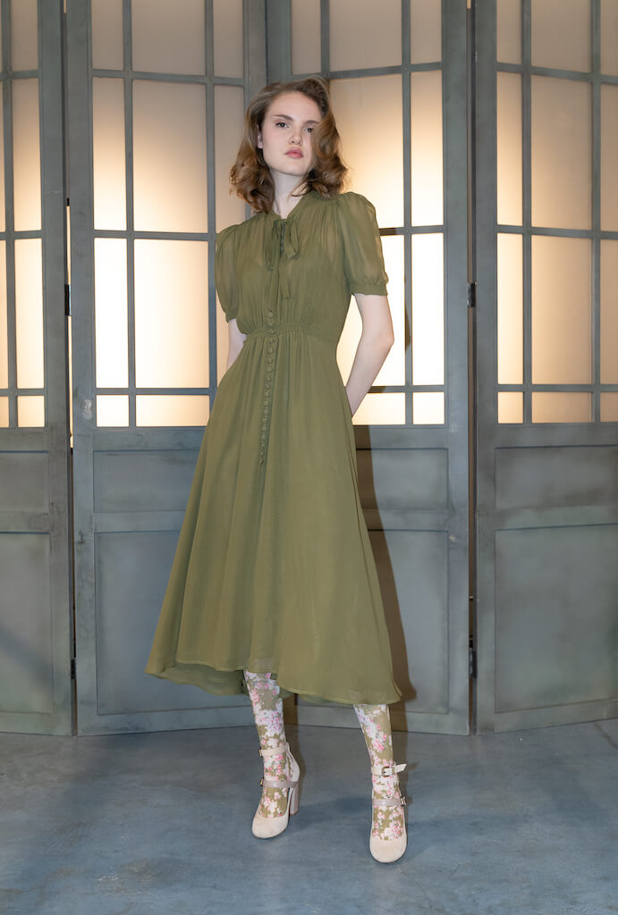 Abito Bottoncino in georgette verde