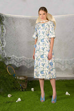 Abito dritto in jacquard con fiori selvatici
