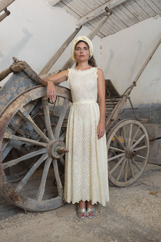 Broderie-Cotton Light Yellow Eyelet Dress