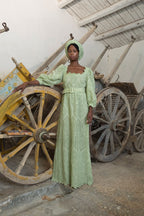 Belted Broderie-Cotton Light Green Eyelet Dress