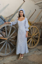 Bell Sleeves Broderie-Cotton Liliac Eyelet Dress