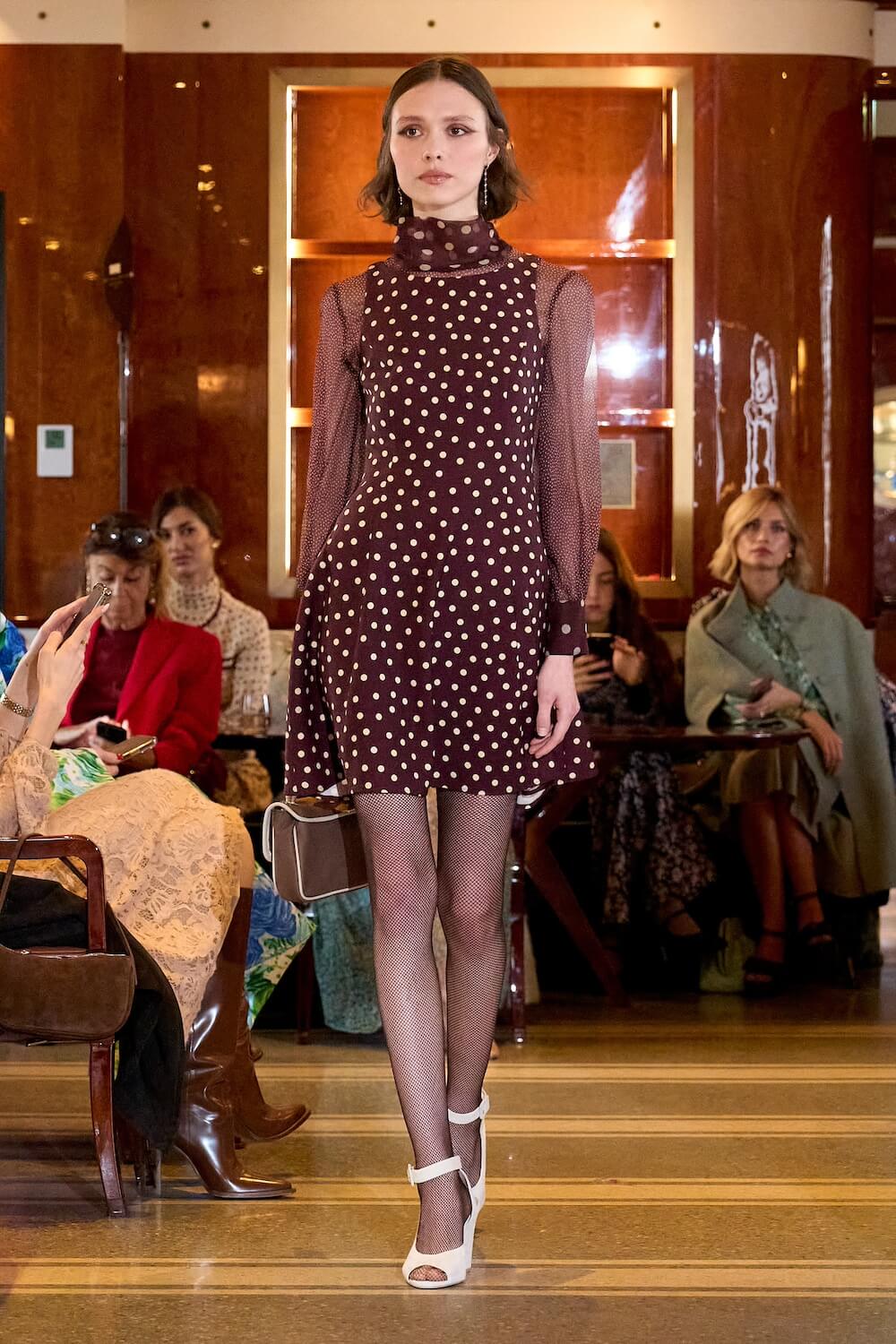 Burgundy Polka Dot Mini Dress